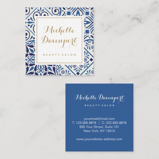 青いタイルのスティリッシュ正方形の名刺 スクエア名刺 (正面/裏面)