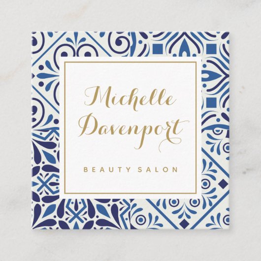 青いタイルのスティリッシュ正方形の名刺 スクエア名刺 (正面)