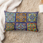 青いタイルのデザイン ランバークッション (ブランケット)