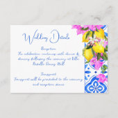 青いタイルのブーゲンビリアとレモンのエレガントなウェディング エンクロージャーカード (正面)