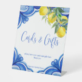 青いタイルのレモンは面白いブライダルシャワーの贈り物 台座サイン (正面)