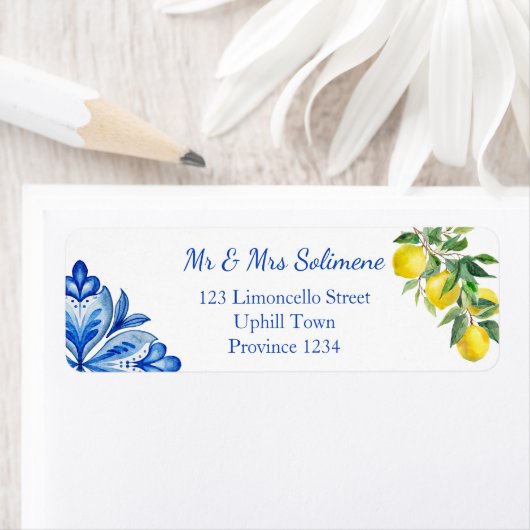 青いタイルのレモンイタリアン ラベル (インサイチュ)