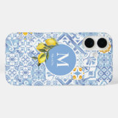 青いタイルのレモンフルーツモノグラム Case-Mate iPhoneケース (裏面 (横))