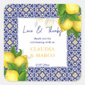 青いタイルのレモン アマルフィ ポジターノ ありがとう スクエアシール (正面)