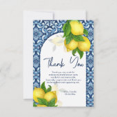 青いタイルのレモン アマルフィ ポジターノ ブライダルシャワー サンキューカード (正面)