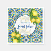 青いタイルのレモン アマルフィ ポジターノ ブライダルシャワー スタンダードカクテルナプキン (正面)