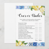 青いタイルのレモン オーバーアンダー ブライダルシャワーゲーム 招待状 (正面/裏面)