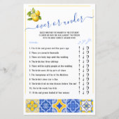 青いタイルの上または下レモンブライダルシャワーゲーム (正面)