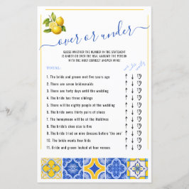 青いタイルの上または下レモンブライダルシャワーゲーム