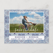 青いタイルの写真の保存日付 案内ポストカード (正面)