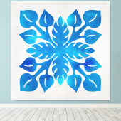 青いタイルの壁のアート40x40 キャンバスプリント (インサイチュ (ウッドフロア))