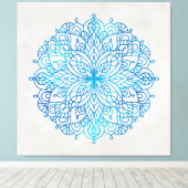 青いタイルの壁のアート40x40 キャンバスプリント (インサイチュ (ウッドフロア))