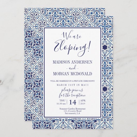 青いタイルの挙式のみの招待状 招待状 (正面/裏面)