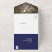 青いタイルの結婚式招待状すべて1枚の写真 オールインワン招待状 (外側)