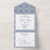 青いタイルの結婚式招待状すべて1枚の写真 オールインワン招待状 (内側)