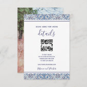 青いタイルの結婚詳細QRフォト挿入カード エンクロージャーカード (正面/裏面)