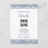 青いタイルの結婚詳細QRフォト挿入カード エンクロージャーカード (正面)