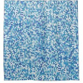 青いタイルの背景 シャワーカーテン (正面)