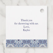 青いタイルの ブライダルシャワーのお茶のお土産タグ フェイバータグ (裏面)