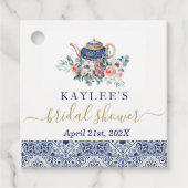 青いタイルの ブライダルシャワーのお茶のお土産タグ フェイバータグ (正面)