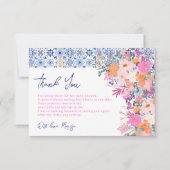 青いタイルイタリアン水の色のフローラ赤ちゃんシャワー サンキューカード (正面)