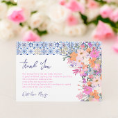 青いタイルイタリアン水の色のフローラ赤ちゃんシャワー サンキューカード