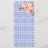 青いタイルオレンジ色のイタリアンブライダルシャワーメニューカード メニュー (裏面)