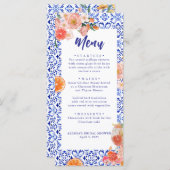 青いタイルオレンジ色のイタリアンブライダルシャワーメニューカード メニュー (正面/裏面)