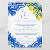 青いタイルレモンのヴィンテージイタリアンメニューカード 招待状 (正面/裏面)