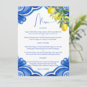 青いタイルレモンのヴィンテージイタリアンメニューカード 招待状 (スタンド正面)