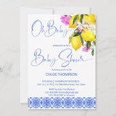 青いタイルレモンbougainvilleaああ赤ちゃんシャワー 招待状 (正面)