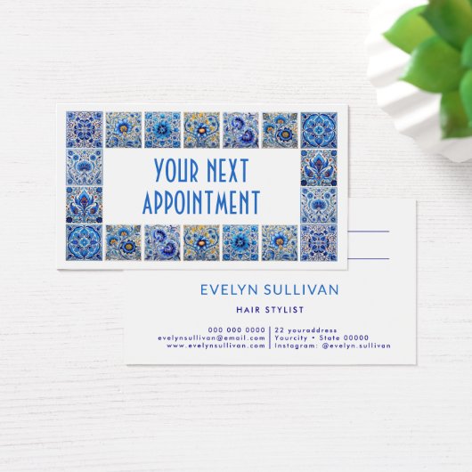 青いタイル地中海ののフレームアポイントメントカード (デスク)