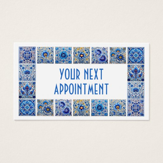 青いタイル地中海ののフレームアポイントメントカード (正面)
