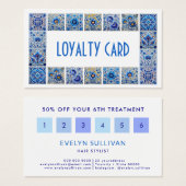 青いタイル地中海ののフレームロイヤリティカード (正面&裏面)
