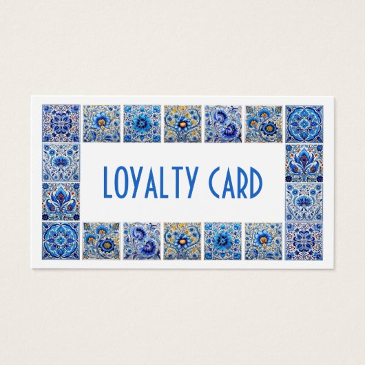 青いタイル地中海ののフレームロイヤリティカード (正面)