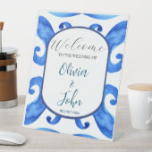 青いタイル地中海のの結婚歓迎サイン 台座サイン (インサイチュ)