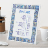 青いタイル地中海のフレームサービスメニュー 台座サイン (インサイチュ)