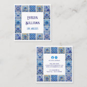 青いタイル地中海のフレーム名刺 スクエア名刺 (正面/裏面)