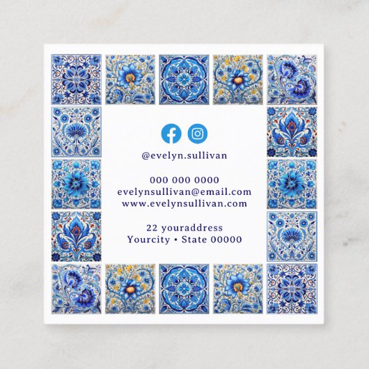 青いタイル地中海のフレーム名刺 スクエア名刺 (裏面)