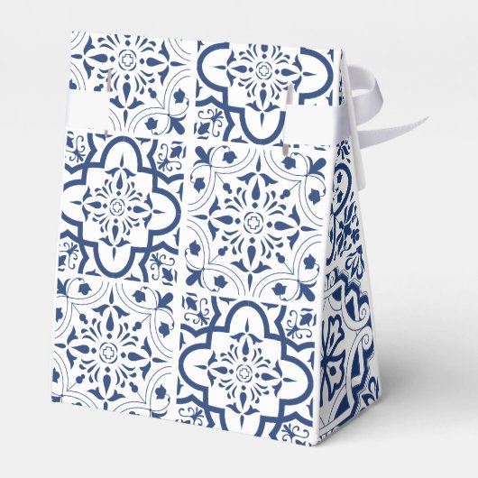 青いタイル地中海の結婚式の引き出物ボックス フェイバーボックス (裏面サイド)