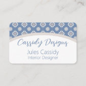 青いタイル張りのアーチ上の対称オレンジ色の花のパターン 名刺 (正面)