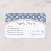 青いタイル張りのアーチ上の対称オレンジ色の花のパターン 名刺 (裏面)