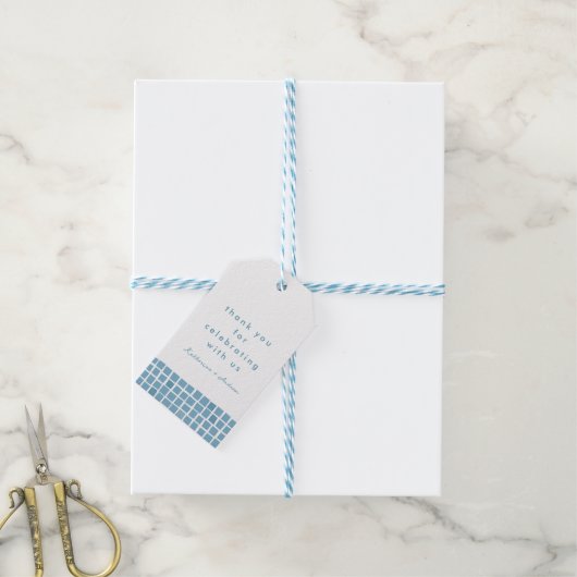 青いタイル枠ギリシャ結婚人の感謝してい好み ギフトタグ (より糸付き)