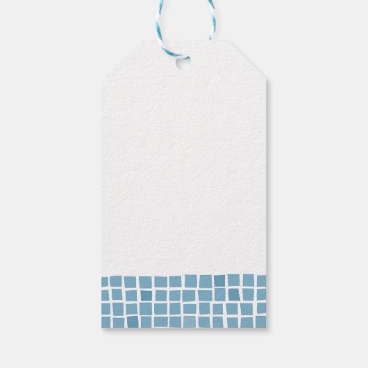 青いタイル枠ギリシャ結婚人の感謝してい好み ギフトタグ (裏面)