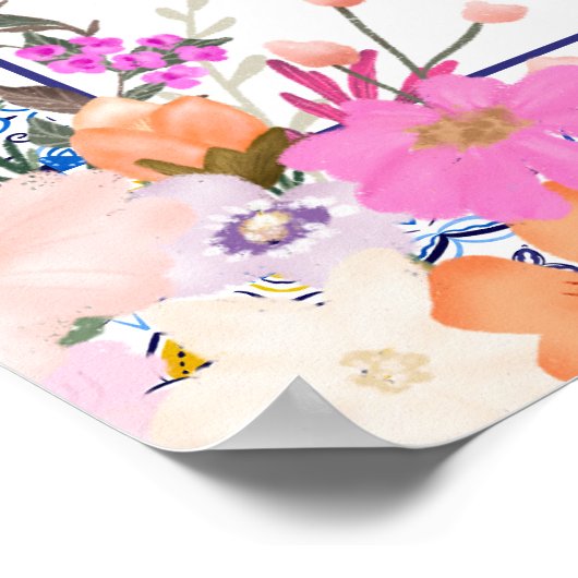 青いタイル水の色ワイルドフラワーベビーへようこそ ポスター (角)