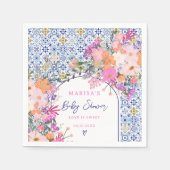 青いタイル水の色ワイルドフラワーベビーシャワー スタンダードカクテルナプキン (正面)