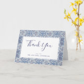 青いタイル結婚のサンキューカード カード (黄色い花)