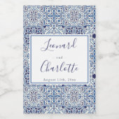 青いタイル結婚式の引き出物 ワインラベル (シングルラベル)