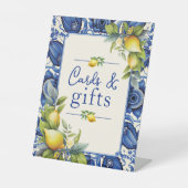 青いタイル黄色いレモンのカードとギフト 台座サイン (正面)