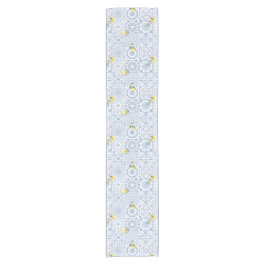 青いタイル，モザイク，マジョリカ， ショートテーブルランナー